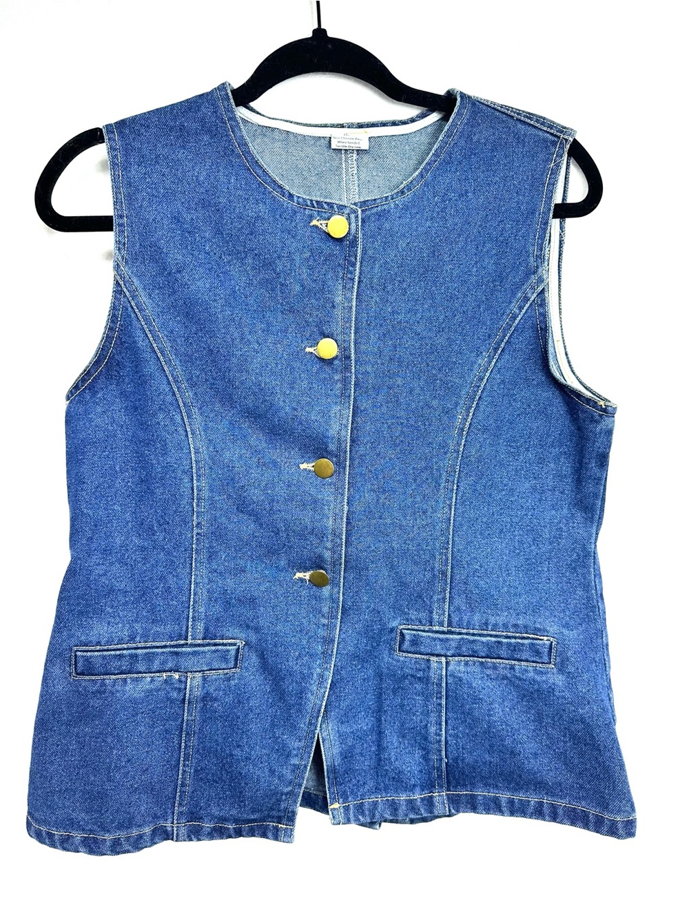 Long Tailored Fitted Classic Denim Indigo Blue Vest 
Size M